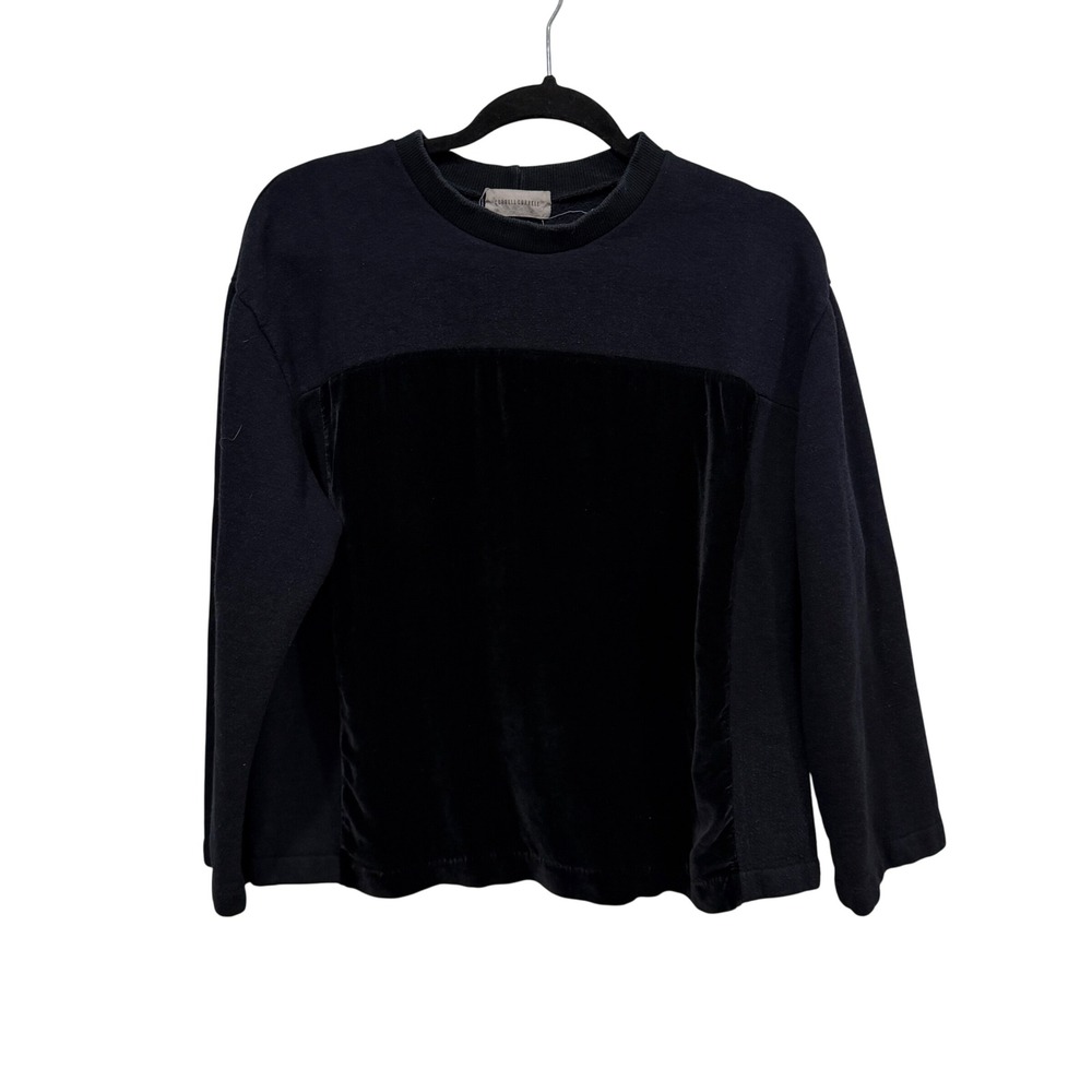 Correll Correll Black Cotton Silk Velvet‎ Panel Sweatshirt Large Handmade NYC